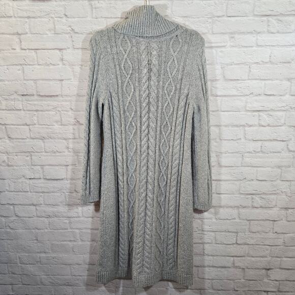 Y Talbots Cableknit Sweater Dress Size M Grey Silver Metallic Shimmer Cowl Neck - Picture 5 of 11